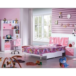 Kids Bedroom Set Bed Storage Desk with drawer Wardrobe Bedside Table With Pink Colour