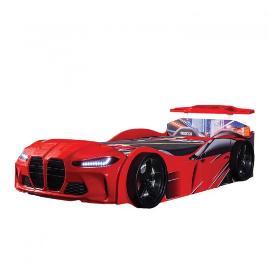 Luxury Premium GTX Kids Racing RED/White Car Beds with Lights and Sounds