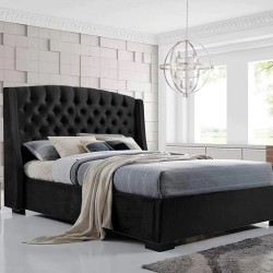 Black King Size Buttoned Velvet Fabric Bed Frame