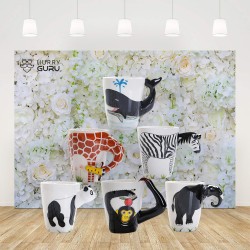 3D Animal Shape Hand Painted Ceramic 450ML Coffee Mugs 