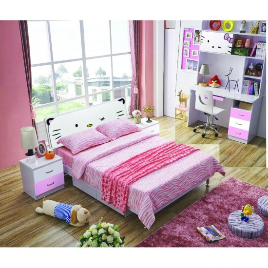 Pink Bedroom Set Bed Under Bed Storage Desk Chair Bedside Table Hellow Kitty