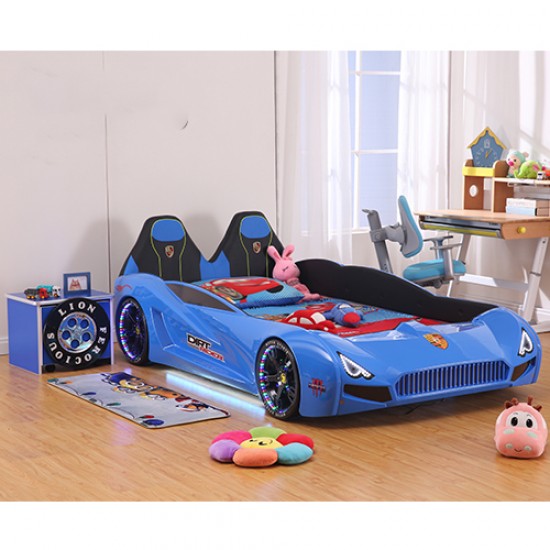New Kids Race Car Bed Blue with Music 8 GB Memory card LED wheel/Head/Side lights