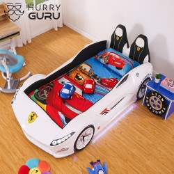 New Kids Car White Bed Front-Look Race Car Bed wit...