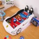 New Kids Car White Bed Front-Look Race Car Bed with LED Lights and Music Player, White Color Kids Car Bed
