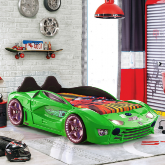 Luxury Kids Green Race Car Bed