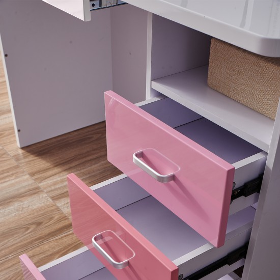 Pink Children Kids Study Desk and Chair Set With Bookshelves Drawers