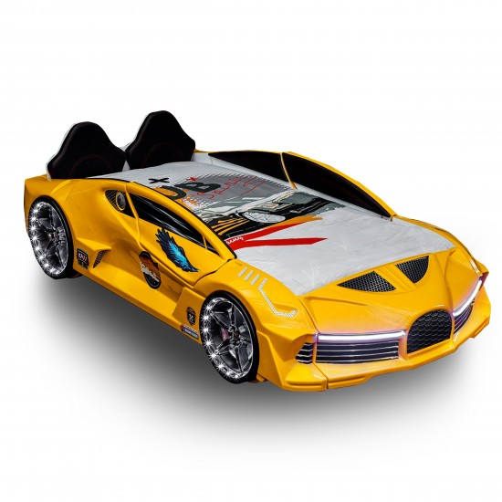 Luxury Race Yellow Car Bed Design For Little Champs