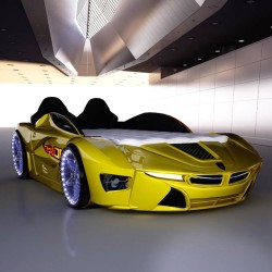 Luxury Kids Racing Yellow Car Beds with Lights and...
