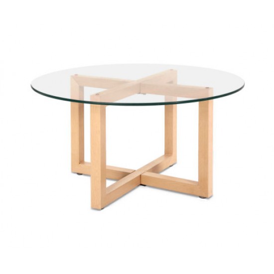 Hurryguru Tempered Glass Round Coffee Table - Beige