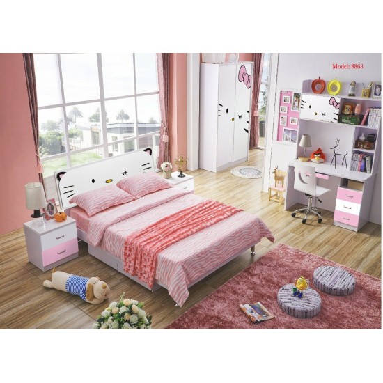 Girls Pink Bedroom Set Bed Storage Desk Wardrobe Bedside Table 