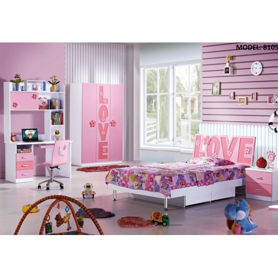 Girls Pink Bedroom Set Bed Storage Desk Wardrobe Bedside Table 