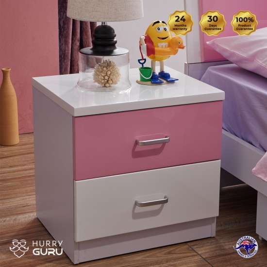 Colorful Bedside Table Cabinet Organizer with 2 Drawers Pink and White Unit Storage