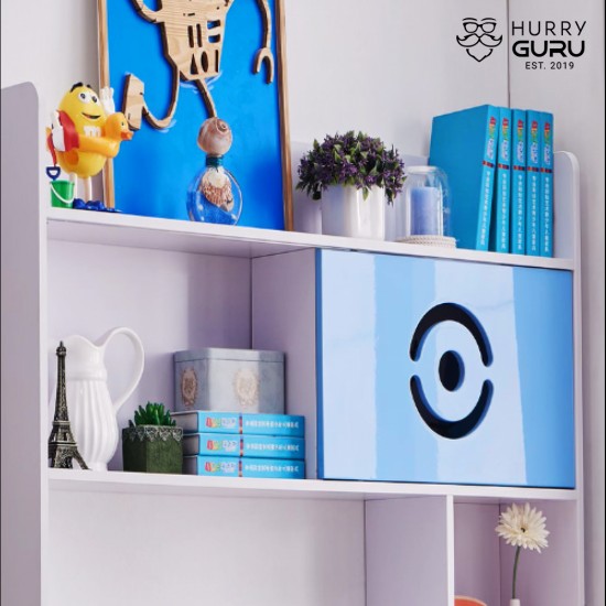 Blue Children Kids Study Desk and Chair Set With Bookshelves Drawers