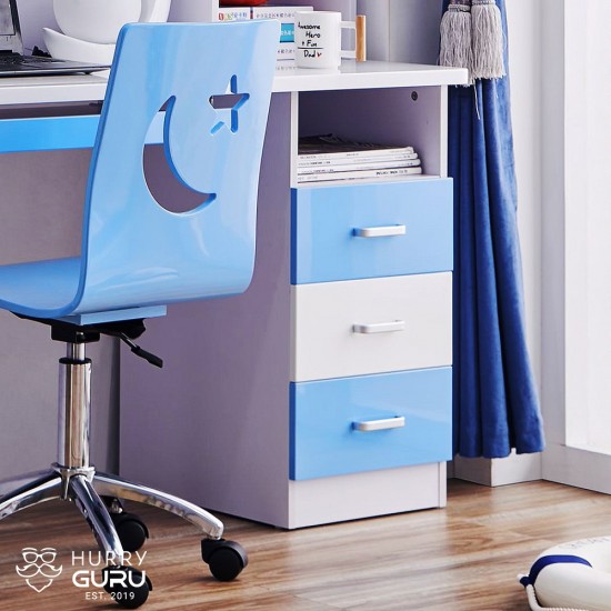 Blue Children Kids Study Desk and Chair Set With Bookshelves Drawers