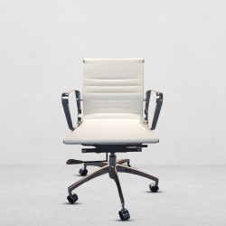 White Office Chair PU Leather Mid Back Adjustable ...