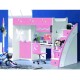 White Purple Pink Bunk Bed with Desk and Wardrobe Stairs Position on Either Side