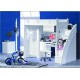 Blue Single Kids Bunk Bed with Desk and Wardrobe &5 Drawer Stairs Position on Either Side