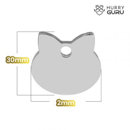 Cat Shaped ID Tag Face in Stainless Steel