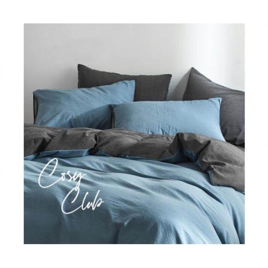 Hurry Guru Cosy Club Quilt Cover Set Cotton Duvet Double Blue Dark Blue