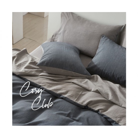 Hurry Guru Cosy Club Quilt Cover Set Cotton Duvet Double Blue Dark Grey