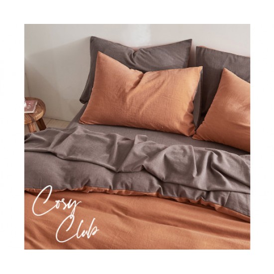 Hurry Guru Cosy Club Quilt Cover Set Cotton Duvet Double Orange Brown