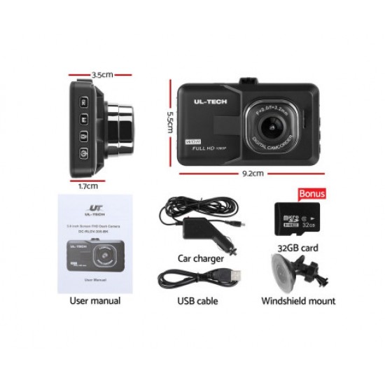 HurryGuru UL-TECH Dash Camera 1080P HD Cam Car Recorder DVR Video Vehicle Carmera 32GB