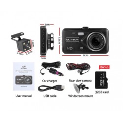 HurryGuru UL Tech 4 Inch Dual Camera Dash Camera -...