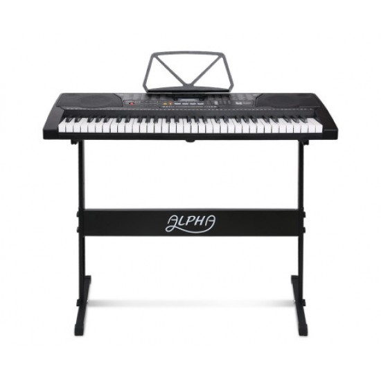 Alpha 61 Key Lighted Electronic Piano Keyboard LCD Electric w/ Holder Music Stand