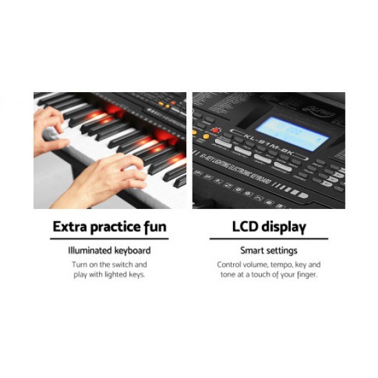 Alpha 61 Key Lighted Electronic Piano Keyboard LCD Electric w/ Holder Music Stand