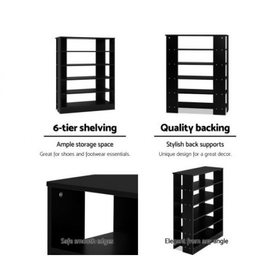 Hurryguru Shoe Cabinet Shoes Organiser Storage Rack 30 Pairs Black Shelf Wooden