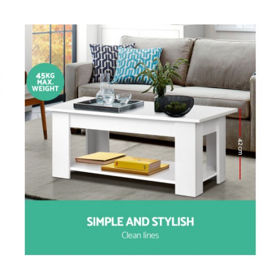 HurryGuru Lift Up Top Mechanical Coffee Table - White