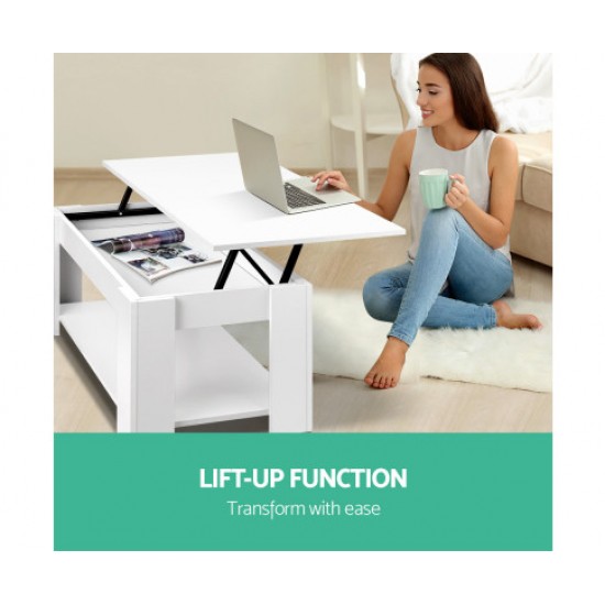 HurryGuru Lift Up Top Mechanical Coffee Table - White