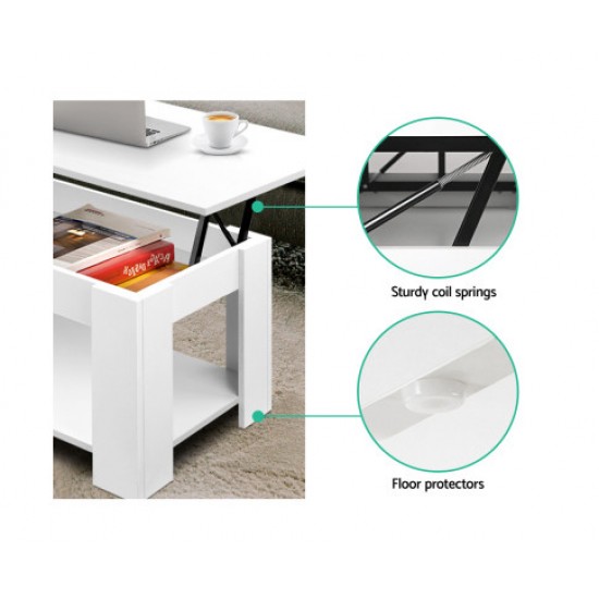 HurryGuru Lift Up Top Mechanical Coffee Table - White