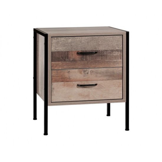 Bedside Table Drawers Nightstand Metal Oak