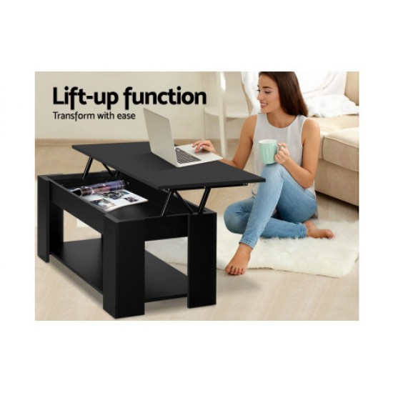 HurryGuru Lift Up Top Coffee Table Storage Shelf Black