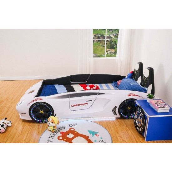 New Kids Car White Bed with Luxury super Race car bed with Music LED light Door/Seats