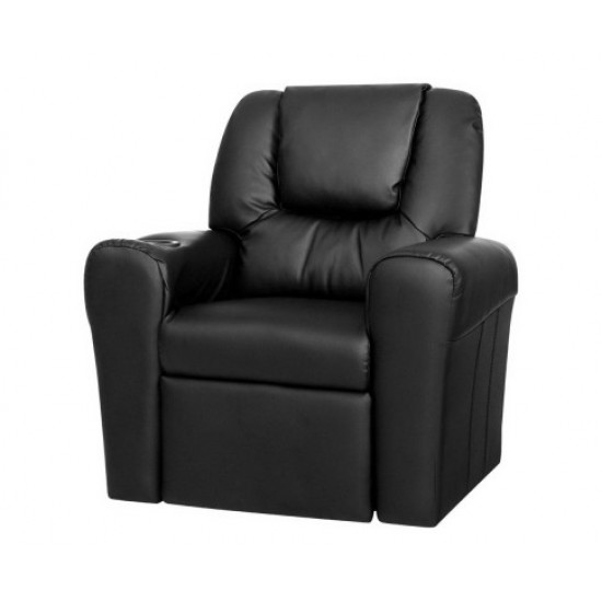 Keezi Kids Recliner Chair Black PU Leather Sofa Lounge Couch Children Armchair