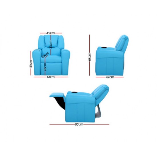 Keezi Kids Recliner Chair Blue PU Leather Sofa Lounge Couch Children Armchair