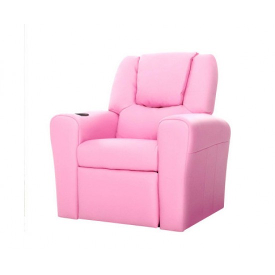 Keezi Kids Recliner Chair Pink PU Leather Sofa Lounge Couch Children Armchair