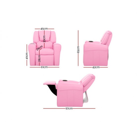 Keezi Kids Recliner Chair Pink PU Leather Sofa Lounge Couch Children Armchair