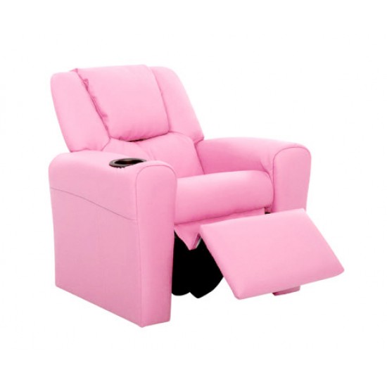 Keezi Kids Recliner Chair Pink PU Leather Sofa Lounge Couch Children Armchair