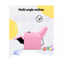 Keezi Kids Recliner Chair Pink PU Leather Sofa Lounge Couch Children Armchair