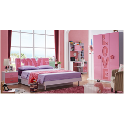 New Kids Love Bed for Girl Bedroom Furniture HDF Quality Full Set, Bed with Love Frame and Accessories