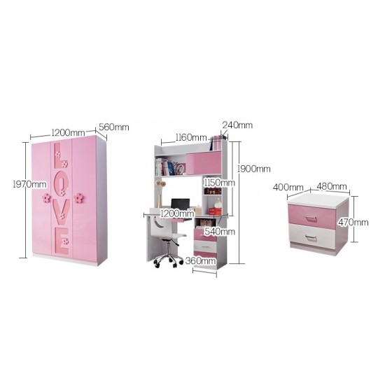 New Kids Bedroom Furniture Accessories, Girls Bedroom Furniture, HDF Quality Full Set (3 Accessories Included)