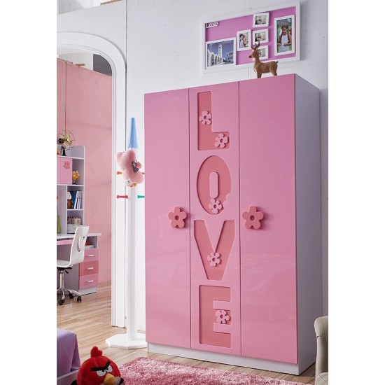 New Kids Love Bed for Girl Bedroom Furniture HDF Quality Full Set, Bed with Love Frame and Accessories