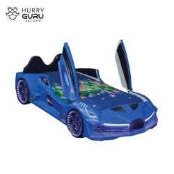 Premium Kids Racing Blue Double Car Bed 
