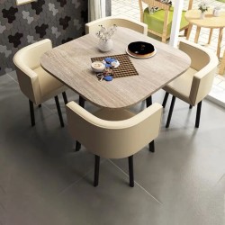 Leather Beige Chairs And Light Brown Wooden Table ...