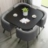 Charcoal Grey Fabric Chairs And Black Wooden Table Top Dining Table