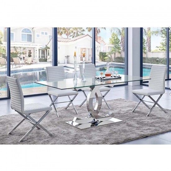 Tempered Glass Top Modern Dining Table Chrome Base
