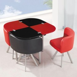 Space Saver BLACK And RED SQUARE Glass Dining Tabl...